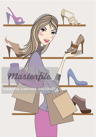 woman in footwear store, vector