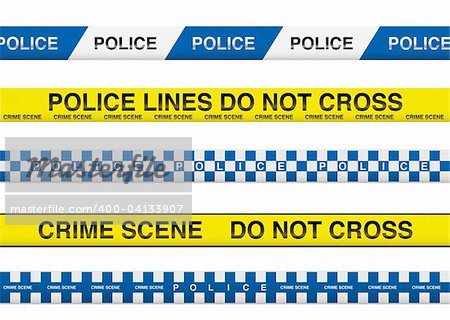 collection of five police tape with crime scene information