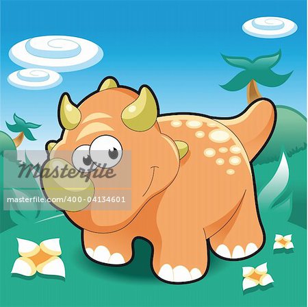 Baby Triceratops, funny cartoon and vector Illustration