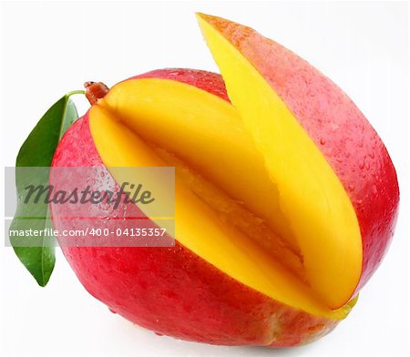 Mango with lobules on a white background