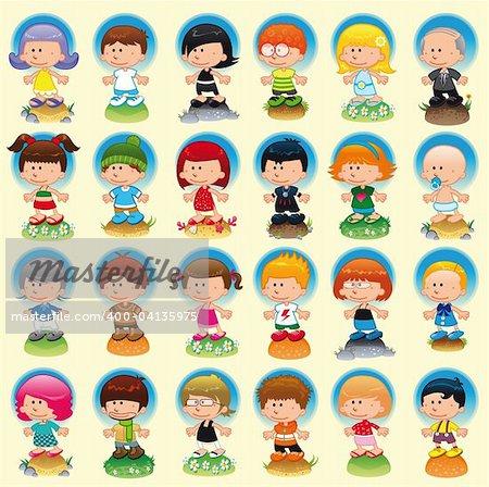 People with background, cartoon and vector illustration with funny characters