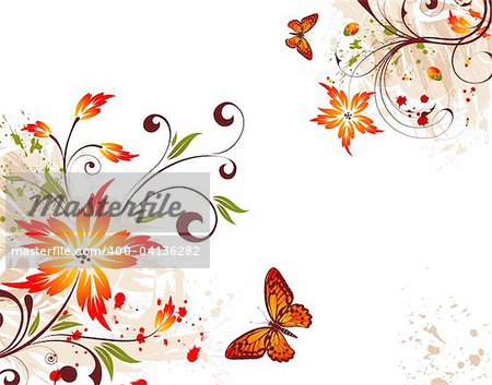 Grunge flower background with butterfly, element for design, vector illustration