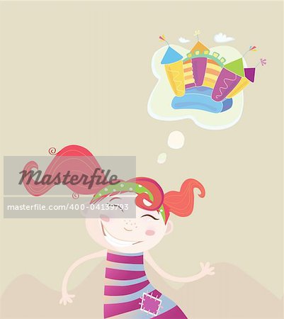 New toy or something else? Vector Illustration of dreaming girl.