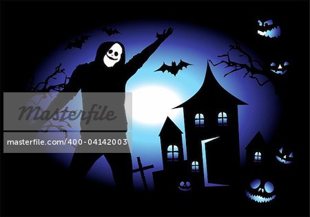 Halloween night holiday, house on hill