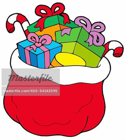 Christmas bag with gifts - vector illustration.