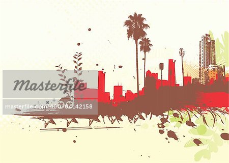 Illustration vectorielle de fond urbaine de style grunge Tropical