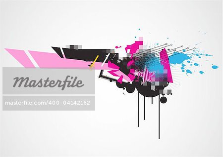Vector illustration of urban background with grunge stained Design elements