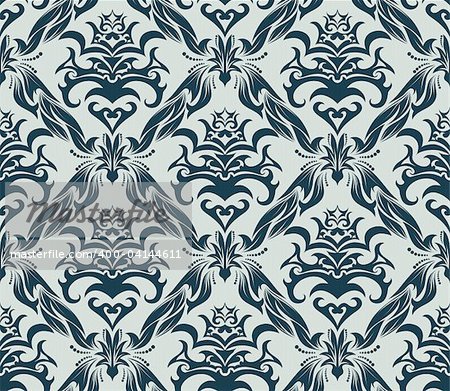 Damask seamless vector background.  For easy making seamless pattern just drag all group into swatches bar, and use it for filling any contours.