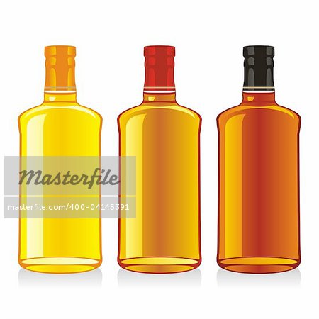 fully editable vector illustration of isolated whiskey bottles