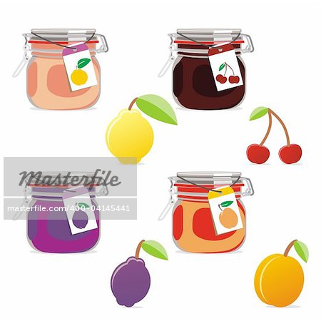 fully editable vector isolated jam jars and fruits set ready to use