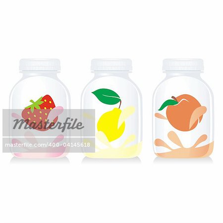 fully editable vector isolated fruit yogurt glass bottles