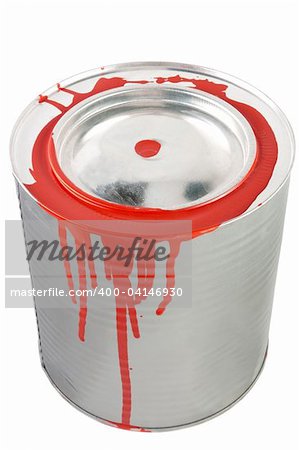 Tin of a red paint. Isolated over white