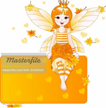 Thanksgiving (autumn) fairy sitting on place card. All objects are separate groups