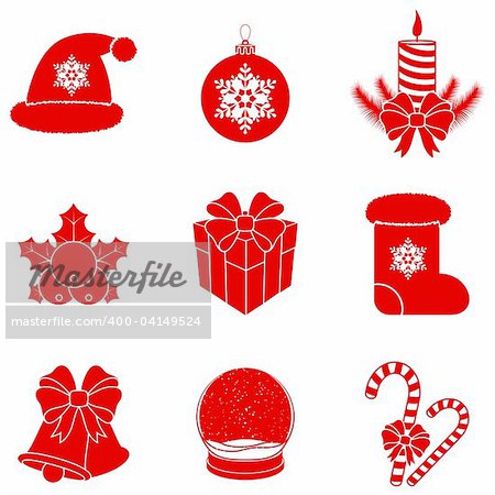 Set of 9 Christmas icons, isolated on white background.