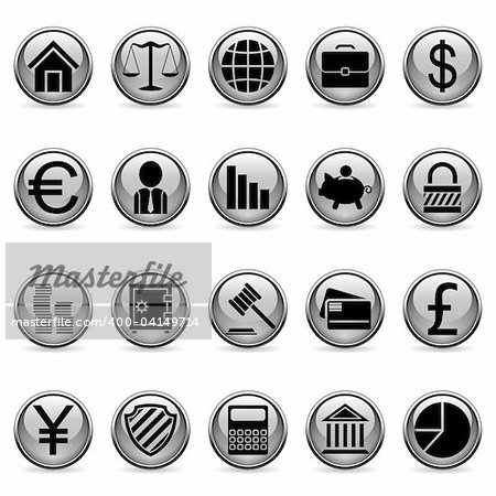 Set of 20 business and finance buttons.