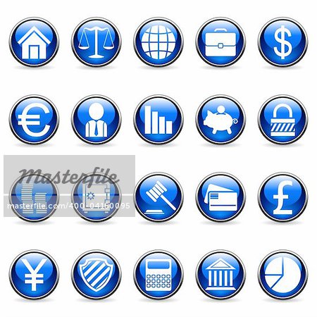 Set of 20 business and finance buttons.