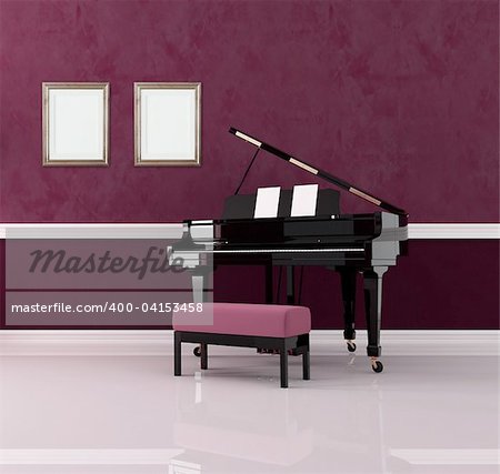 grand piano in purple luxury interior - rendering