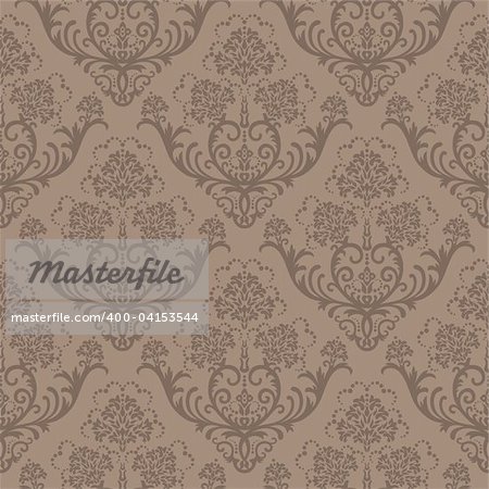 Seamless brown floral damask wallpaper
