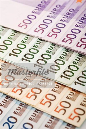 European currency euros in rows closeup