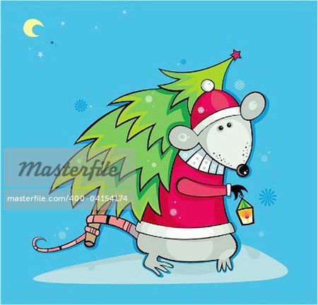 Santa rat with christmas tree.