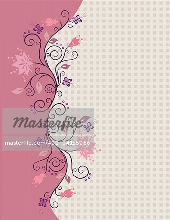 Pink vector flowers border with little squares in the background