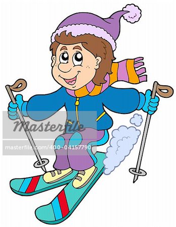 Cartoon skiing boy - vector illustration.