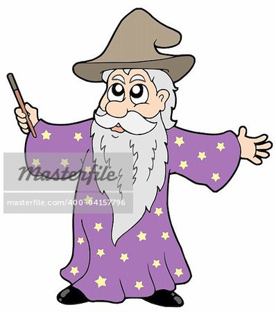 Wizard with magic wand - vector illustration.