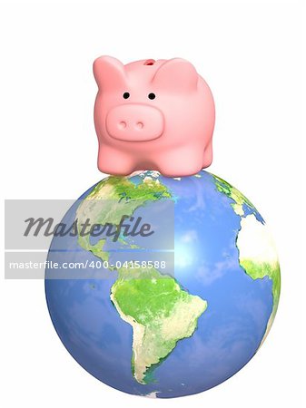 Global business - piggy bank on Earth