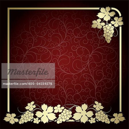 Claret background with  frame from gold vine