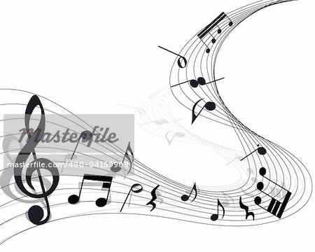 Vector musical notes staff background for design use