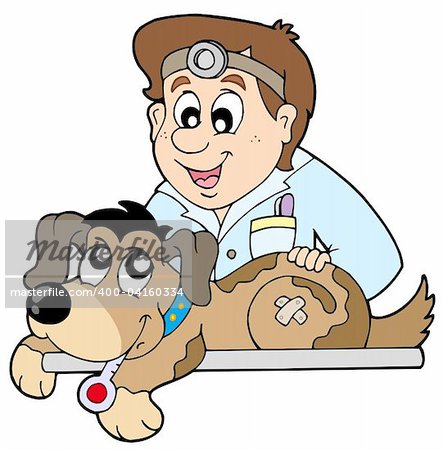 Dog at veterinarian - vector illustration.