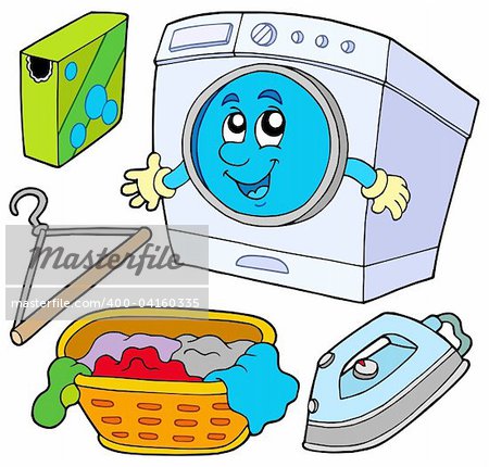 Laundry collection on white background - vector illustration.