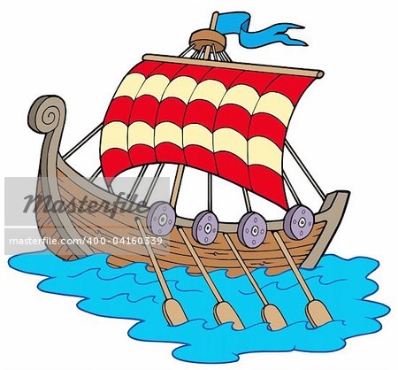 Viking boat on white background - vector illustration.