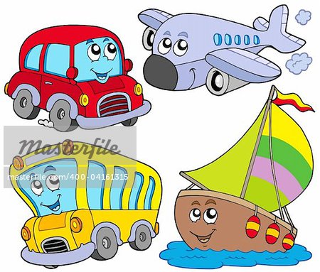 Various cartoon vehicles - vector illustration.