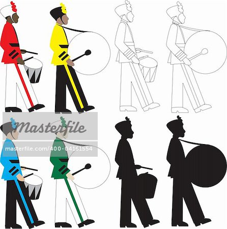 8 different types of drummers vector Illustration.