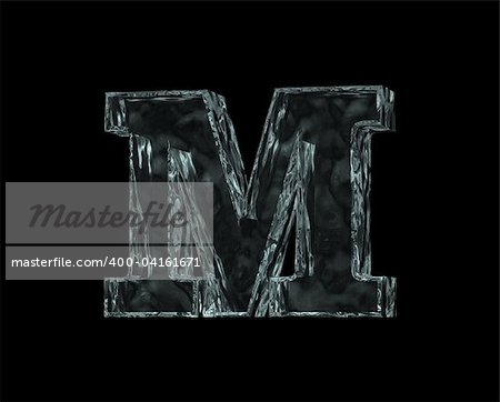 frozen uppercase letter M on black background - 3d illustration