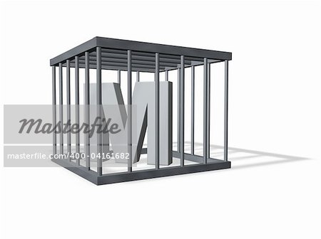 uppercase letter M in a cage on white background - 3d illustration