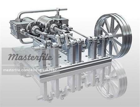 Original illustration of a twin cylinder steam engine