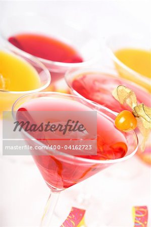 Delicious coctails garnished with fruits