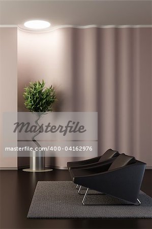 lounge room with wavy wall 3d rendering