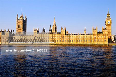 Houses of Parliament with Big Ben from Thames river