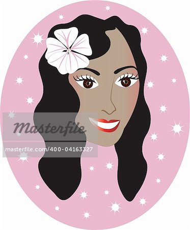 Vector pretty Hawaiian girl with Pink background. Great for personalization, see many other faces with different looks.