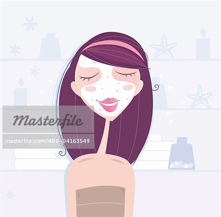 Beautiful woman taking care about skin. Natural cosmetics in the background. See more from my spa & beauty illustration.