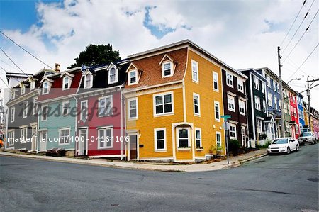 Colorful houses on street corner in St. John's, Newfoundland, Canada