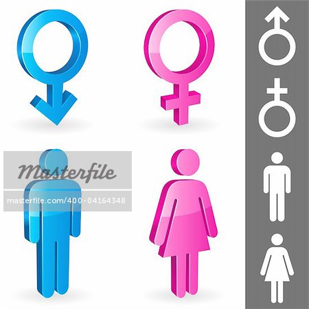 Three-dimensional shapes of male and female gender symbols.