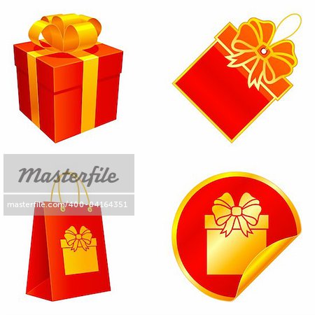 Set of 4 gift elements, isolated on white background.