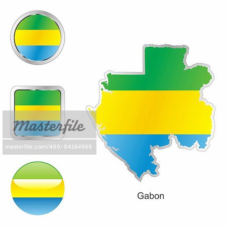 fully editable vector flag of gabon in map and web buttons shapes