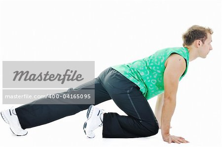 strong young man exercise fitness isolated on white