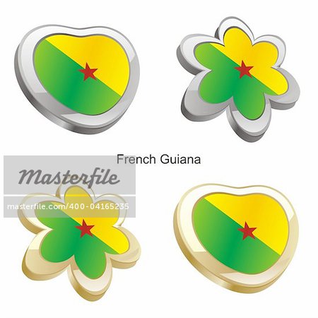 fully editable vector illustration of french guiana flag in heart and flower shape