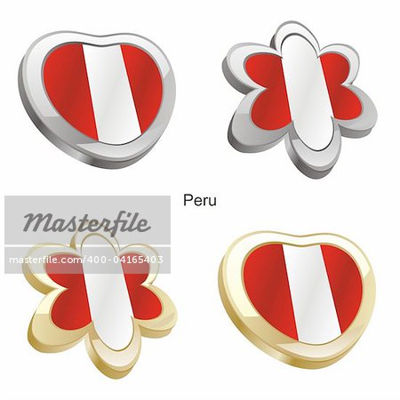 fully editable vector illustration of peru flag in heart and flower shape